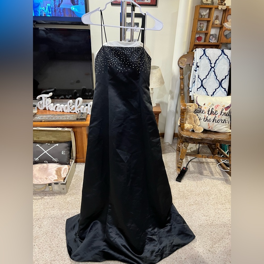 Betsy and Adam black and white formal dress